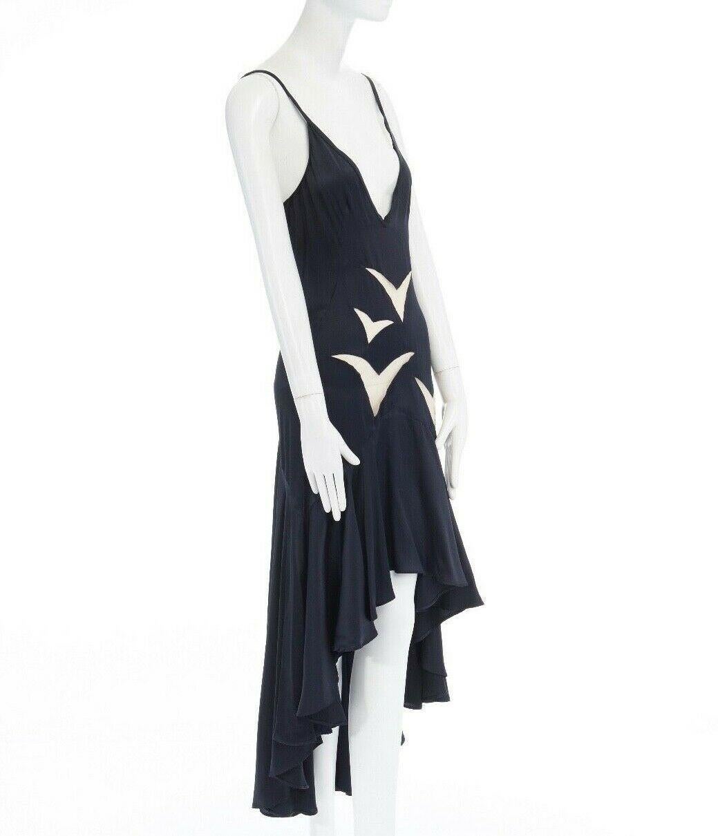 ALEXANDER MCQUEEN Vintage SS97 black sheer mesh bird silk dress M IT42 US6 In Excellent Condition In Hong Kong, NT