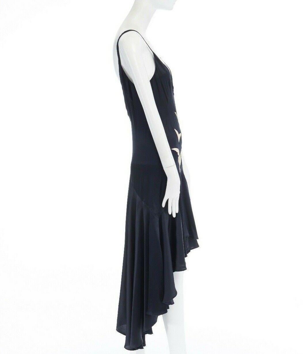 Women's ALEXANDER MCQUEEN Vintage SS97 black sheer mesh bird silk dress M IT42 US6