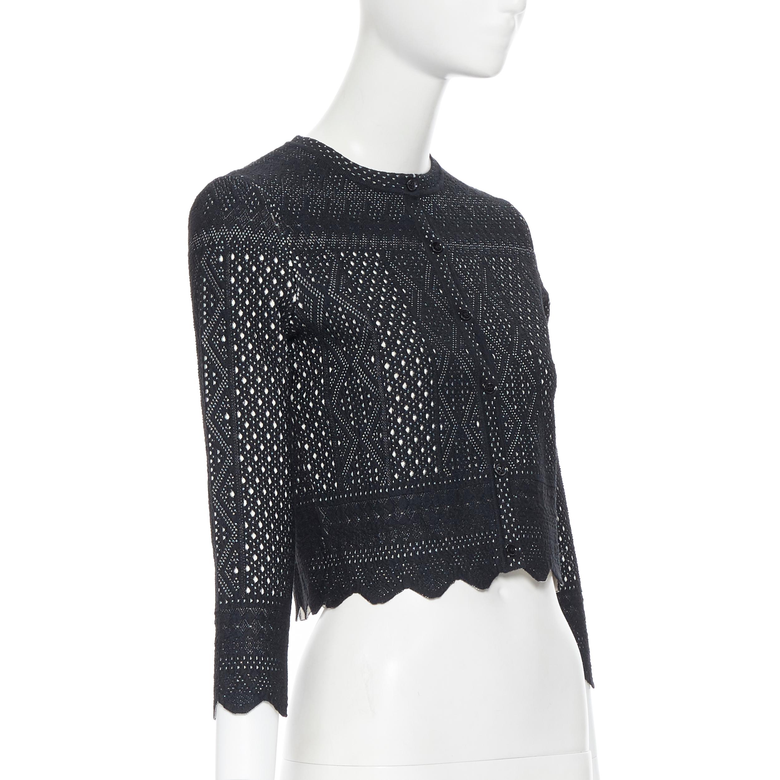 ALEXANDER MCQUEEN viscose silk black white jacquard knit scalloped cardigan XXS In Excellent Condition In Hong Kong, NT