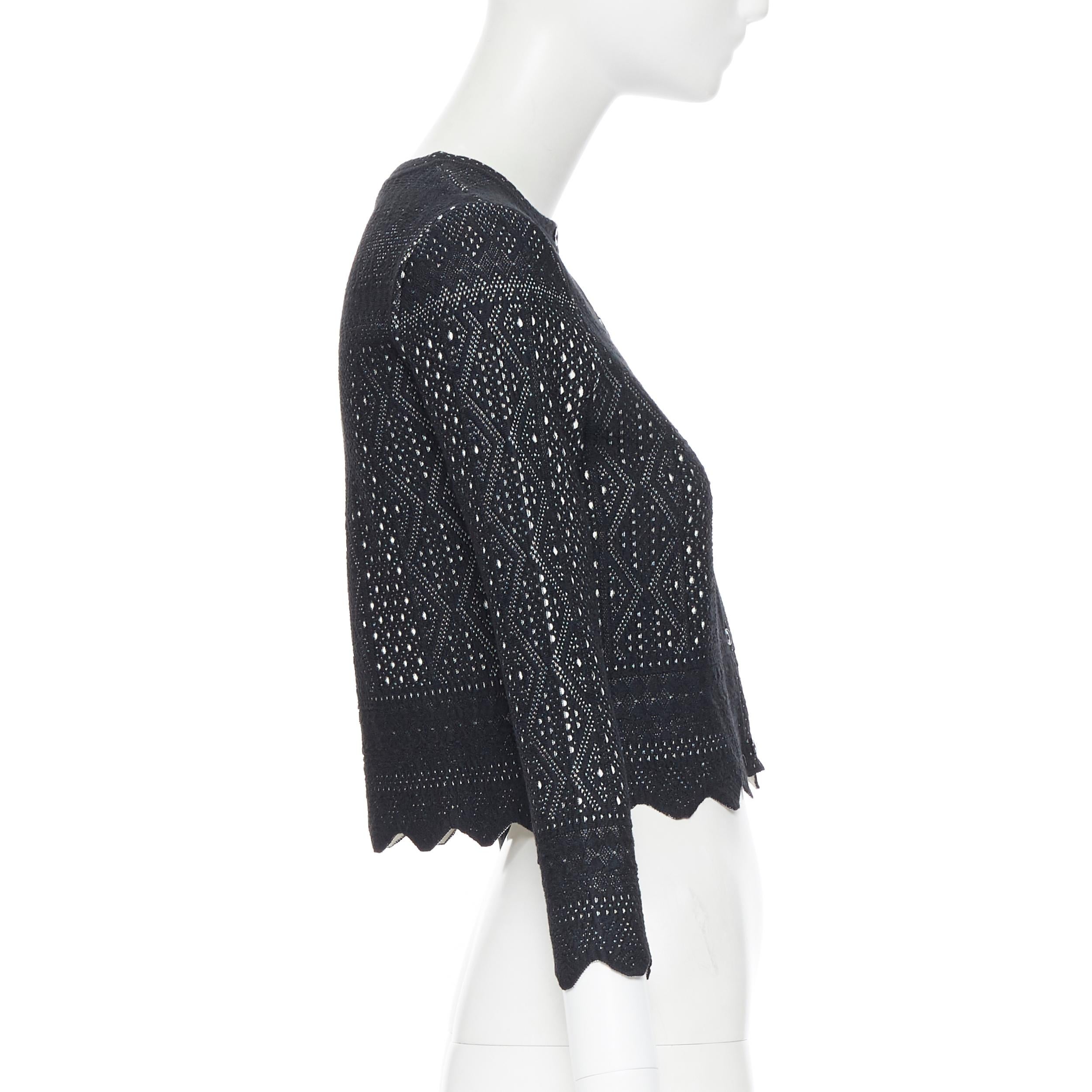 Women's ALEXANDER MCQUEEN viscose silk black white jacquard knit scalloped cardigan XXS