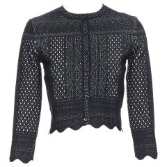 ALEXANDER MCQUEEN viscose silk black white jacquard knit scalloped cardigan XXS