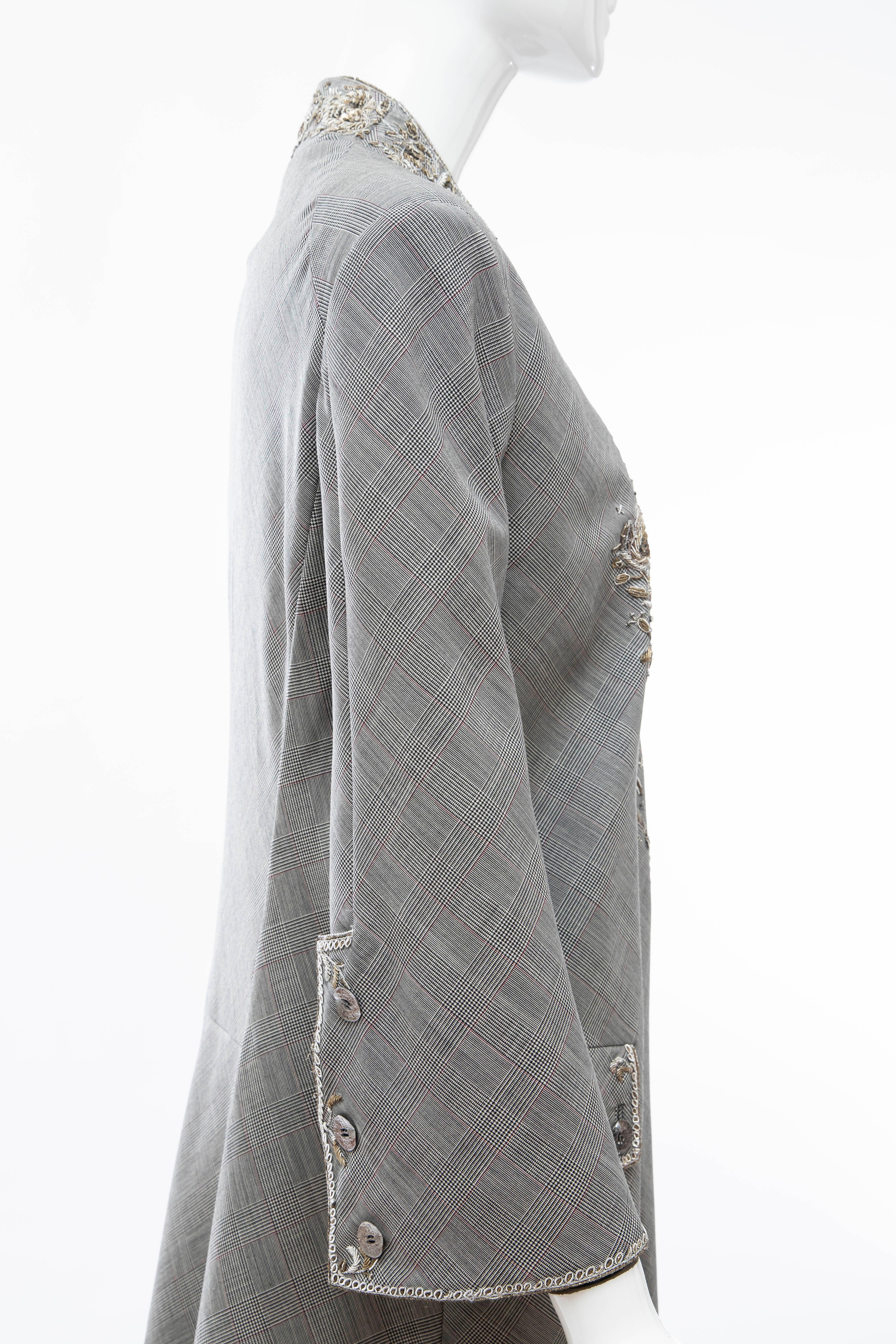 Alexander McQueen Wessex Glen Plaid Bullion Wire Embroidered Coat, Spring 2002 For Sale 1