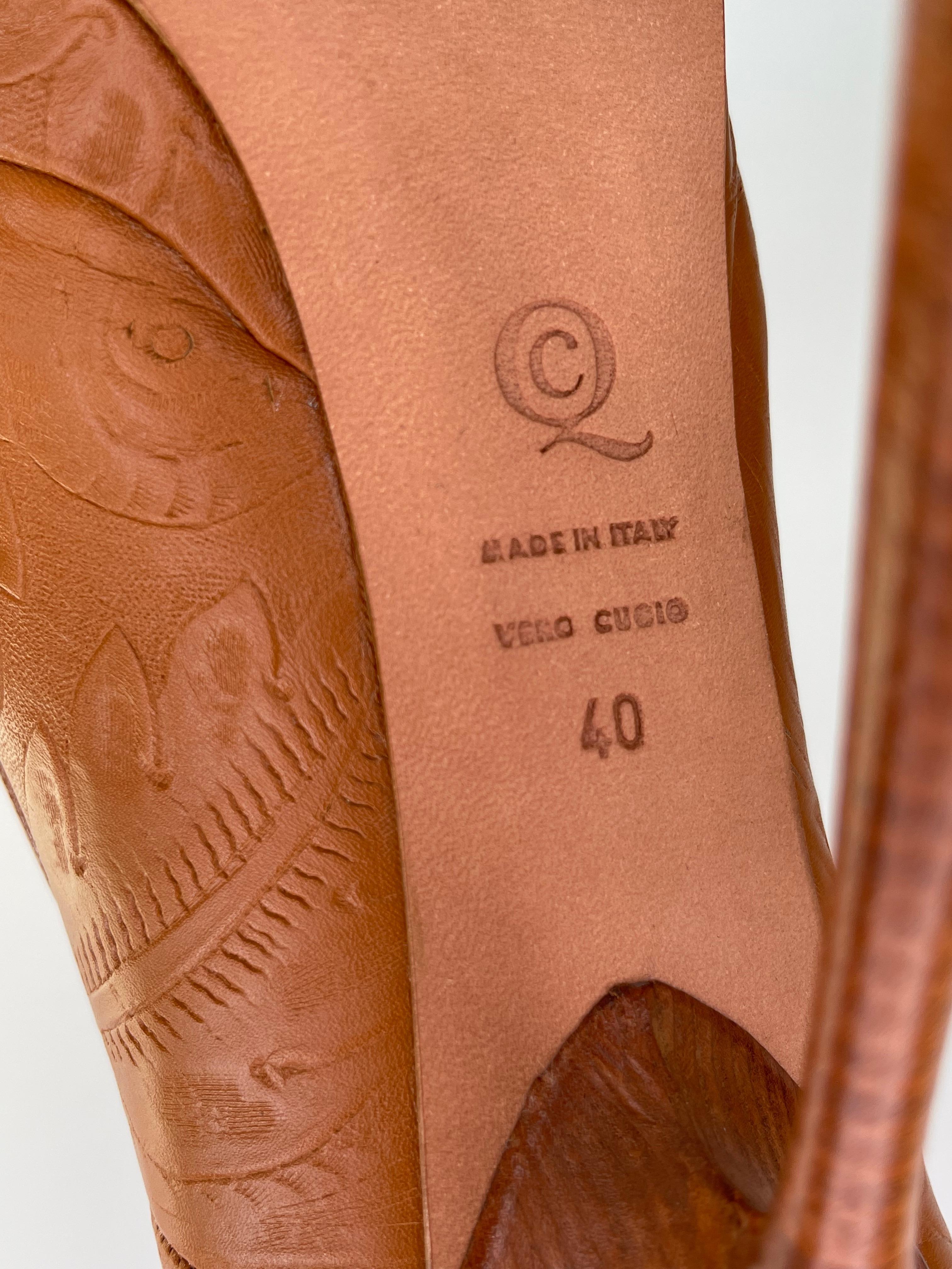 Brown Alexander McQueen Western Leather Bandolero Brandy Sandal Heel (40 EU) For Sale