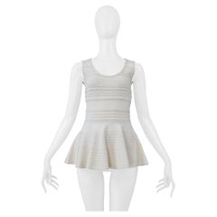 Alexander Mcqueen White And Cream Peplum Knit Tank Top