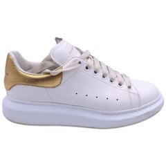 Used Alexander McQueen White and Gold Lace Up Sneakers Shoes Size 40