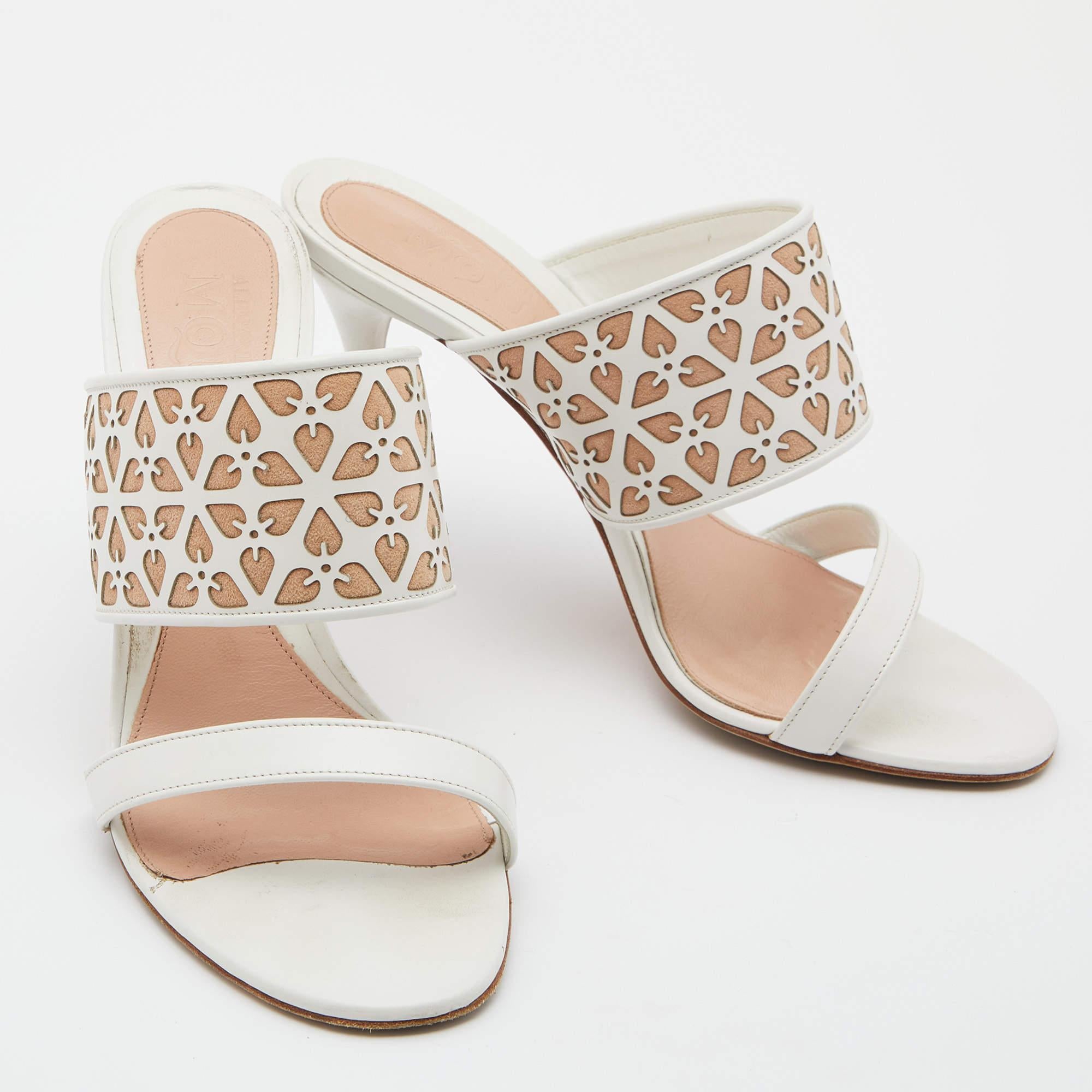 Women's Alexander McQueen White/Beige Laser Cut Leather Sandals Size 38