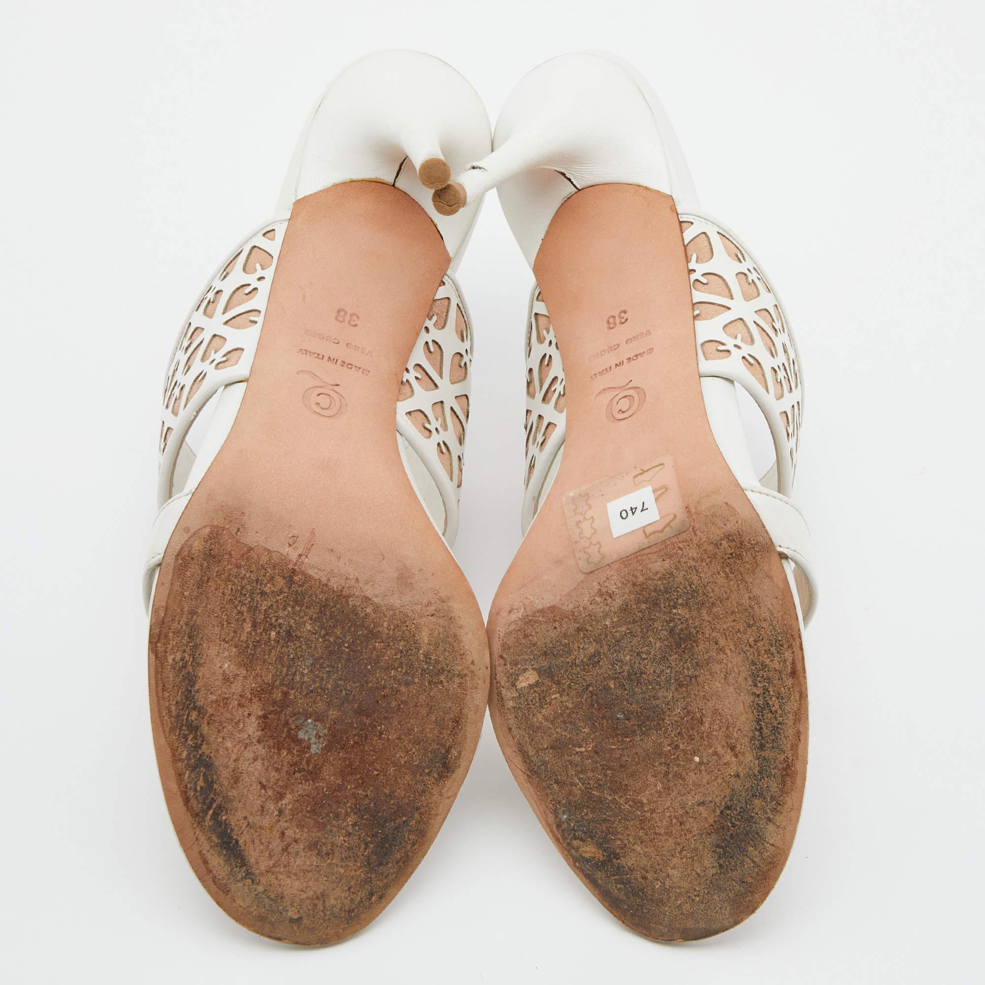 Alexander McQueen White/Beige Laser Cut Leather Sandals Size 38 2
