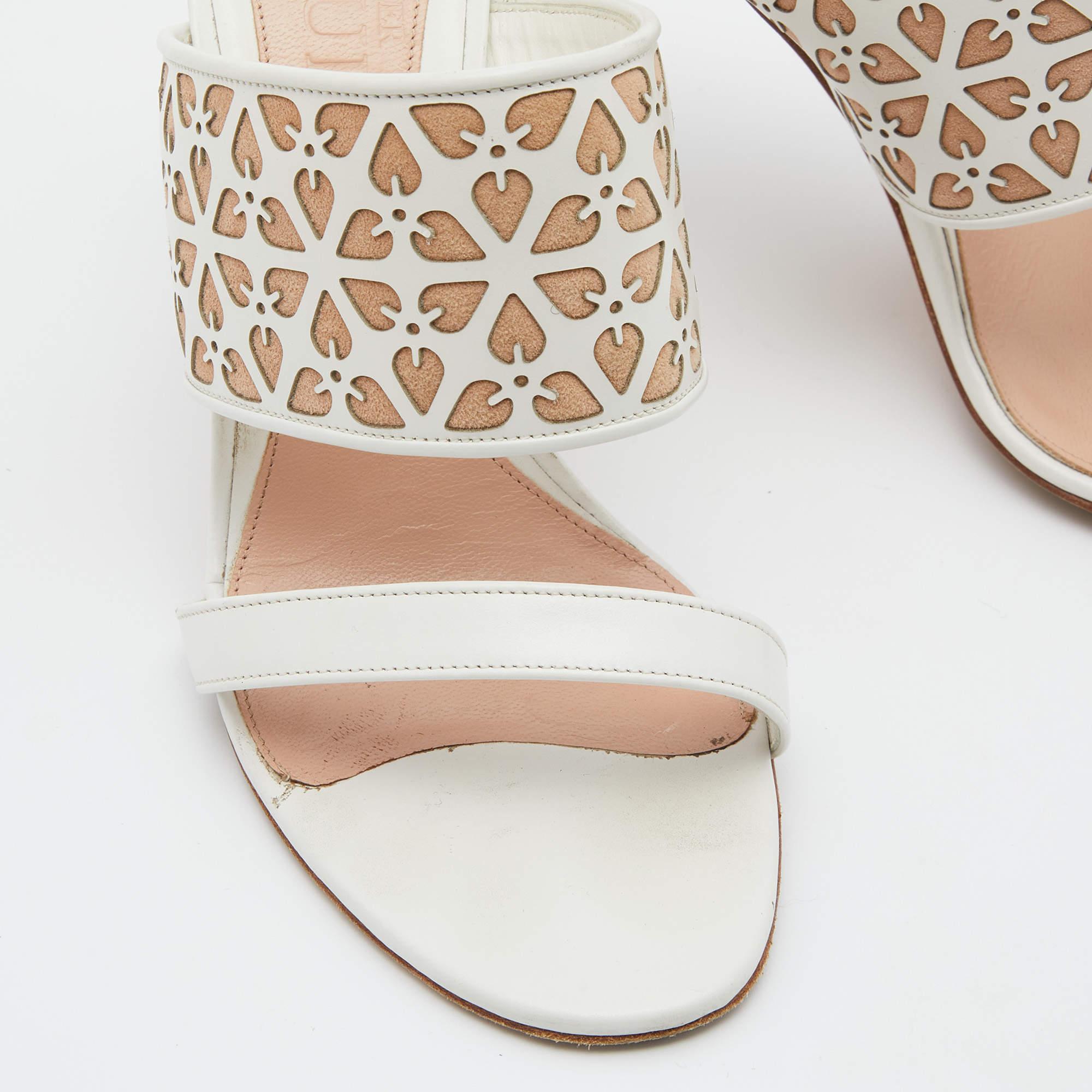 Alexander McQueen White/Beige Laser Cut Leather Sandals Size 38 4