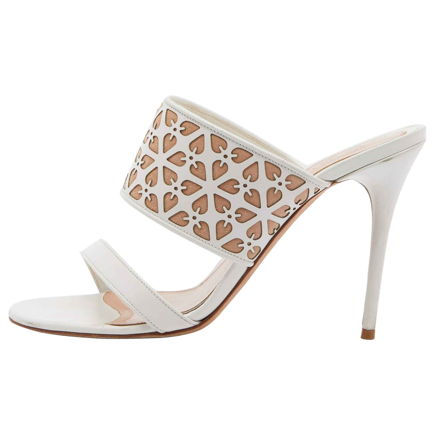 Alexander McQueen White/Beige Laser Cut Leather Sandals Size 38