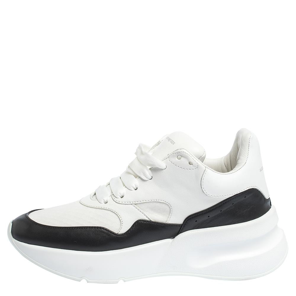 Women's Alexander McQueen White/Black Leather And Mesh Oversized Runner Low Size 38.5