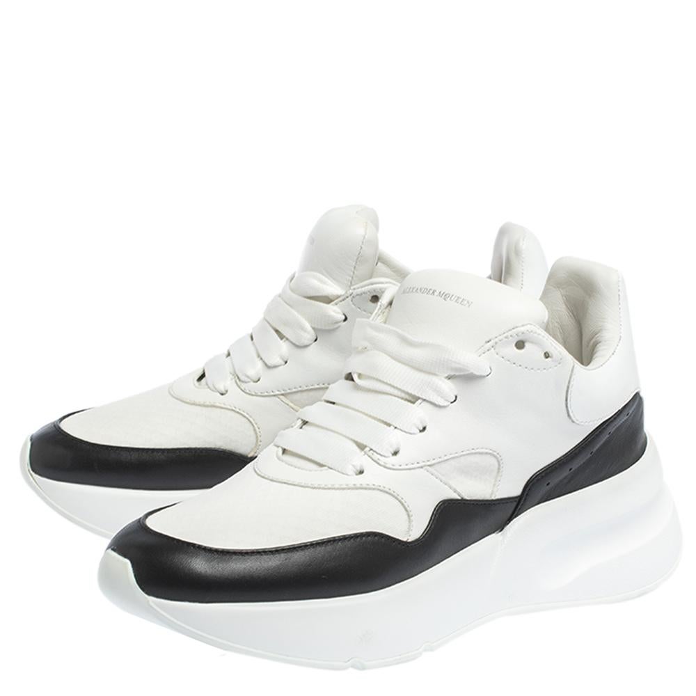 Alexander McQueen White/Black Leather And Mesh Oversized Runner Low Size 38.5 2