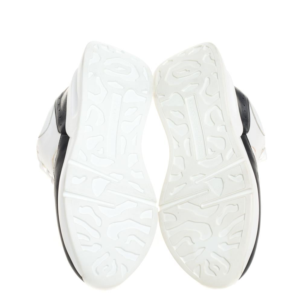 Gray Alexander McQueen White/Black Leather And Mesh Oversized Runner Low Top Sneakers