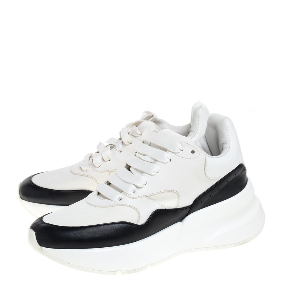 Women's Alexander McQueen White/Black Leather And Mesh Oversized Runner Low Top Sneakers