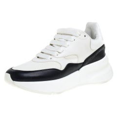 Alexander McQueen White/Black Leather And Mesh Oversized Runner Low Top Sneakers