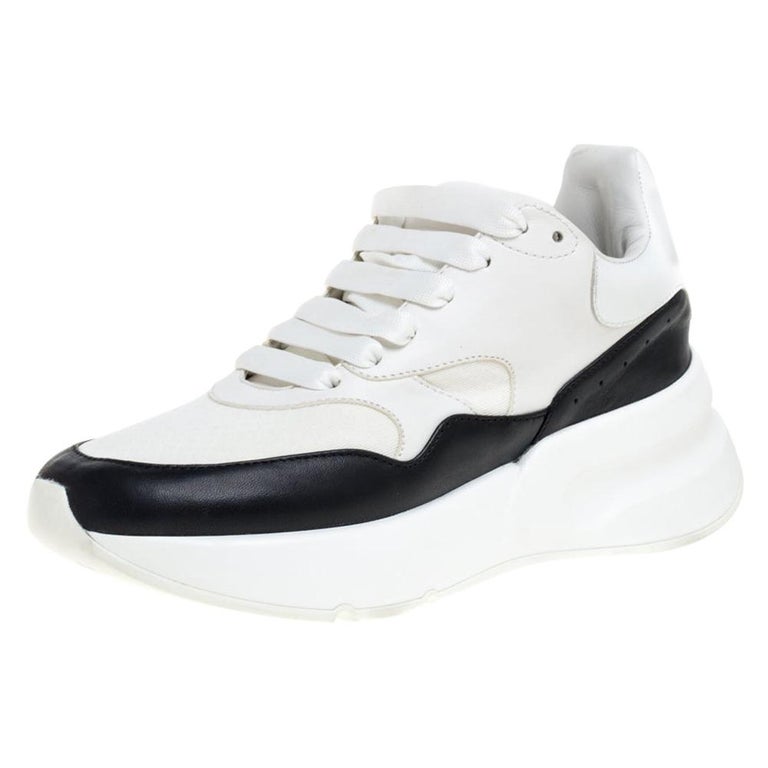 Alexander McQueen White/Black Leather And Mesh Oversized Runner Low Top ...