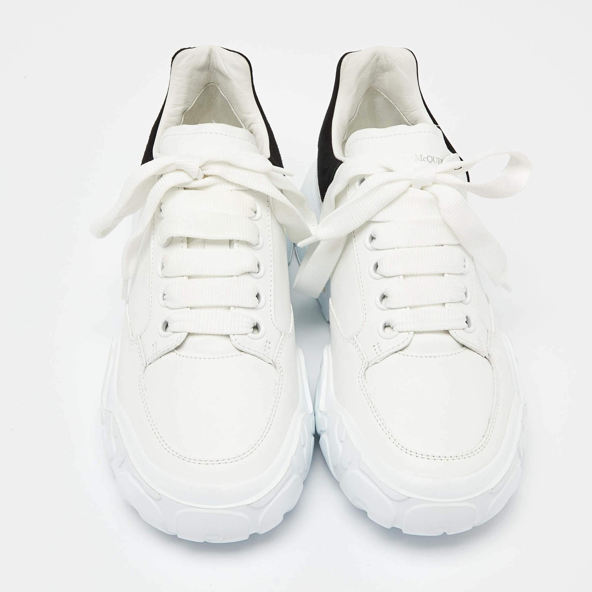 Gray Alexander McQueen White/Black Leather And Suede Oversized Sneakers Size 39