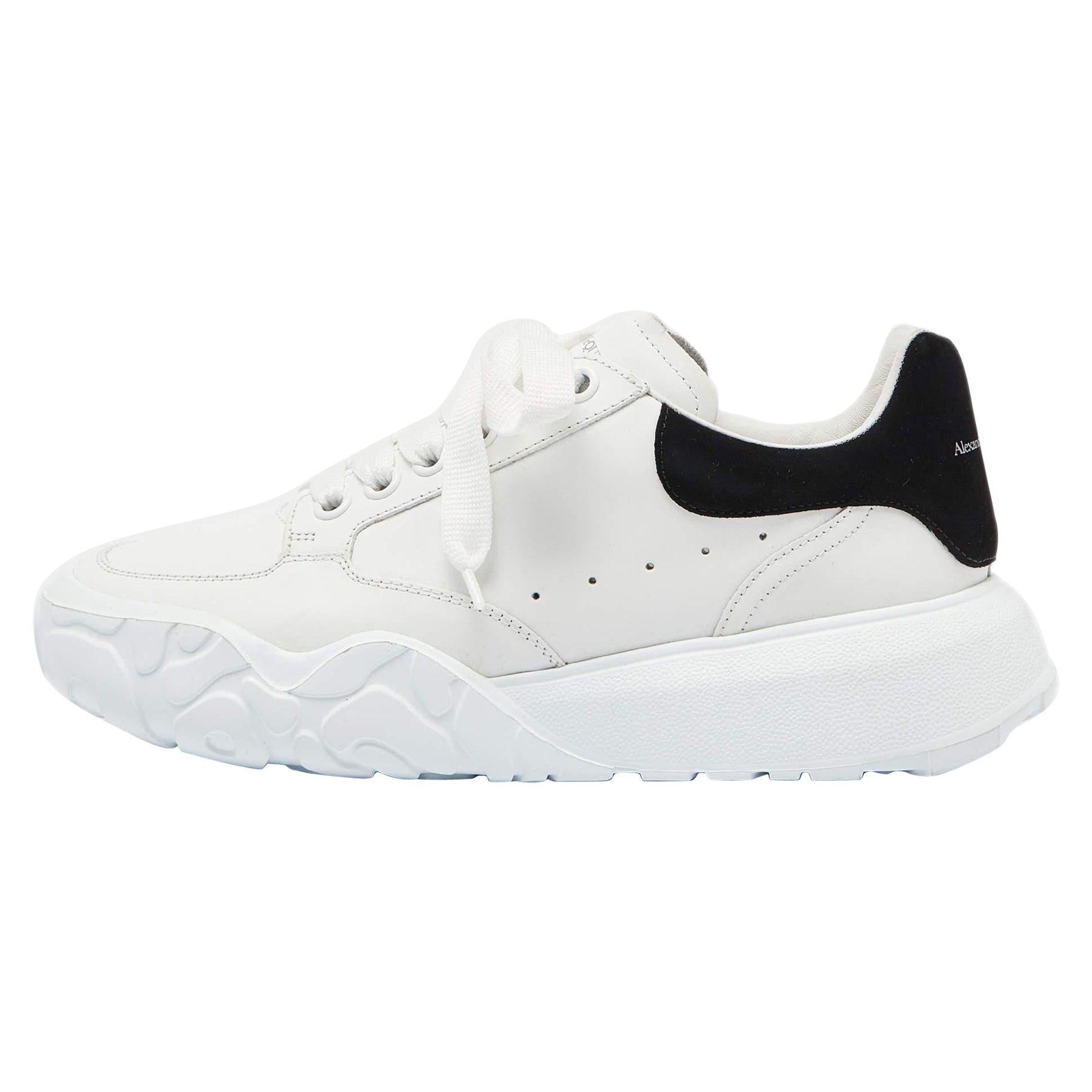 Alexander McQueen White/Black Leather And Suede Oversized Sneakers Size 39