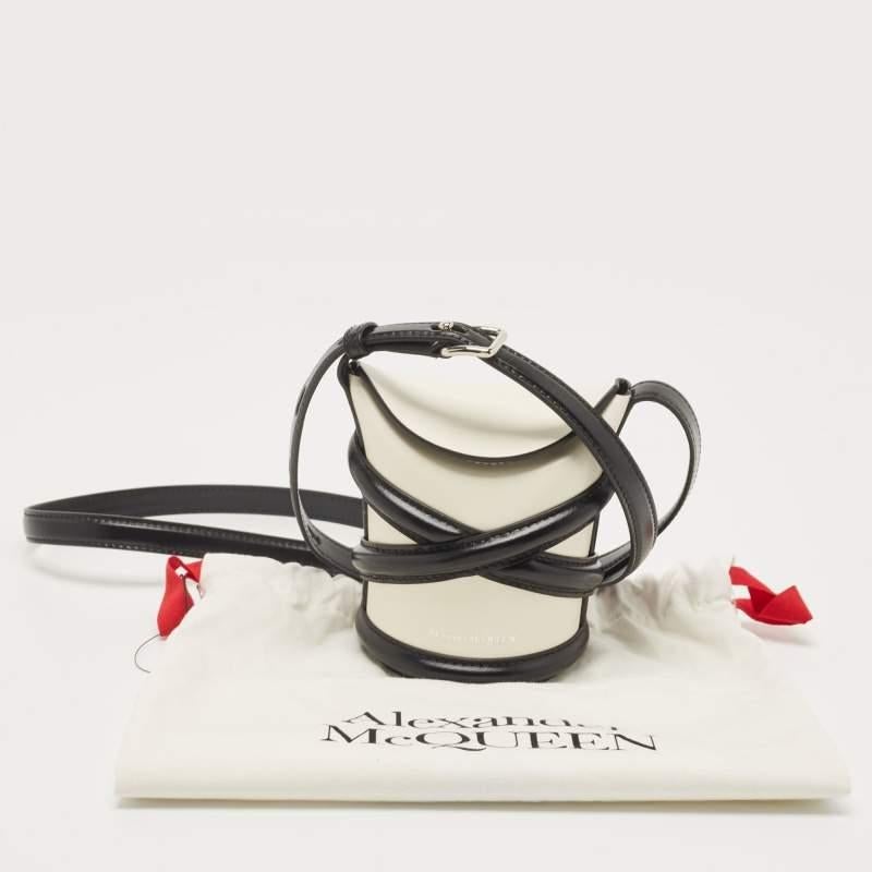 Alexander McQueen White/Black Leather Micro The Curve Bucket Bag 10