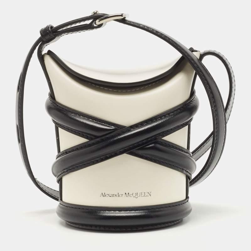 Alexander McQueen White/Black Leather Micro The Curve Bucket Bag 5
