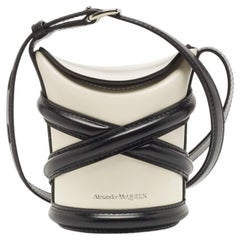 Alexander McQueen White/Black Leather Micro The Curve Bucket Bag