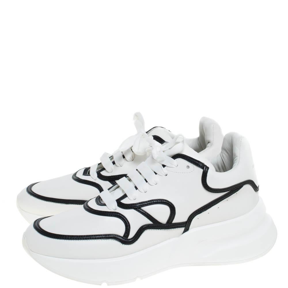 Alexander McQueen White/Black Trim Leather Oversized Runner Low Top Size 44 2