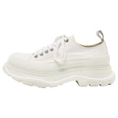 Alexander McQueen White Canvas and Rubber Tread Slick Lace Up Sneakers 39