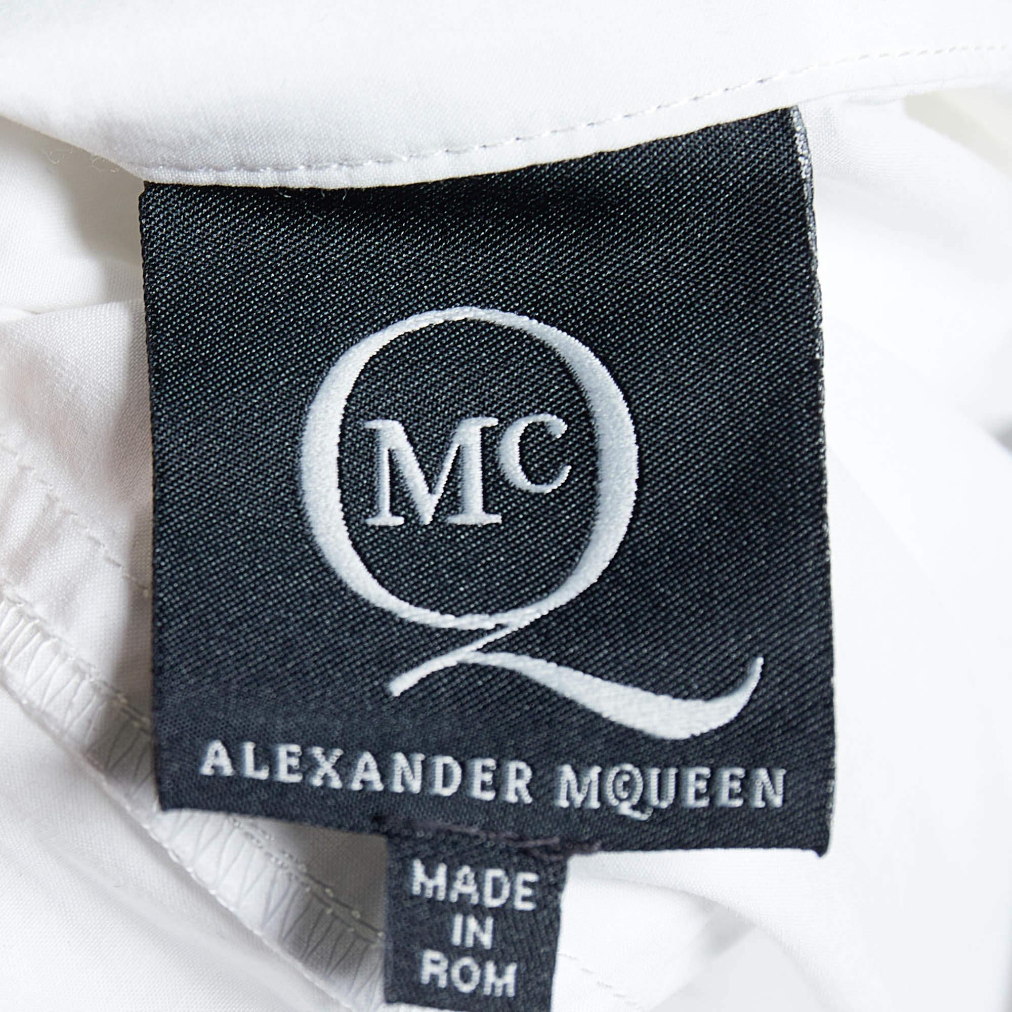 Women's Alexander McQueen White Cotton Asymmetric Button Detail Oversized Shirt S