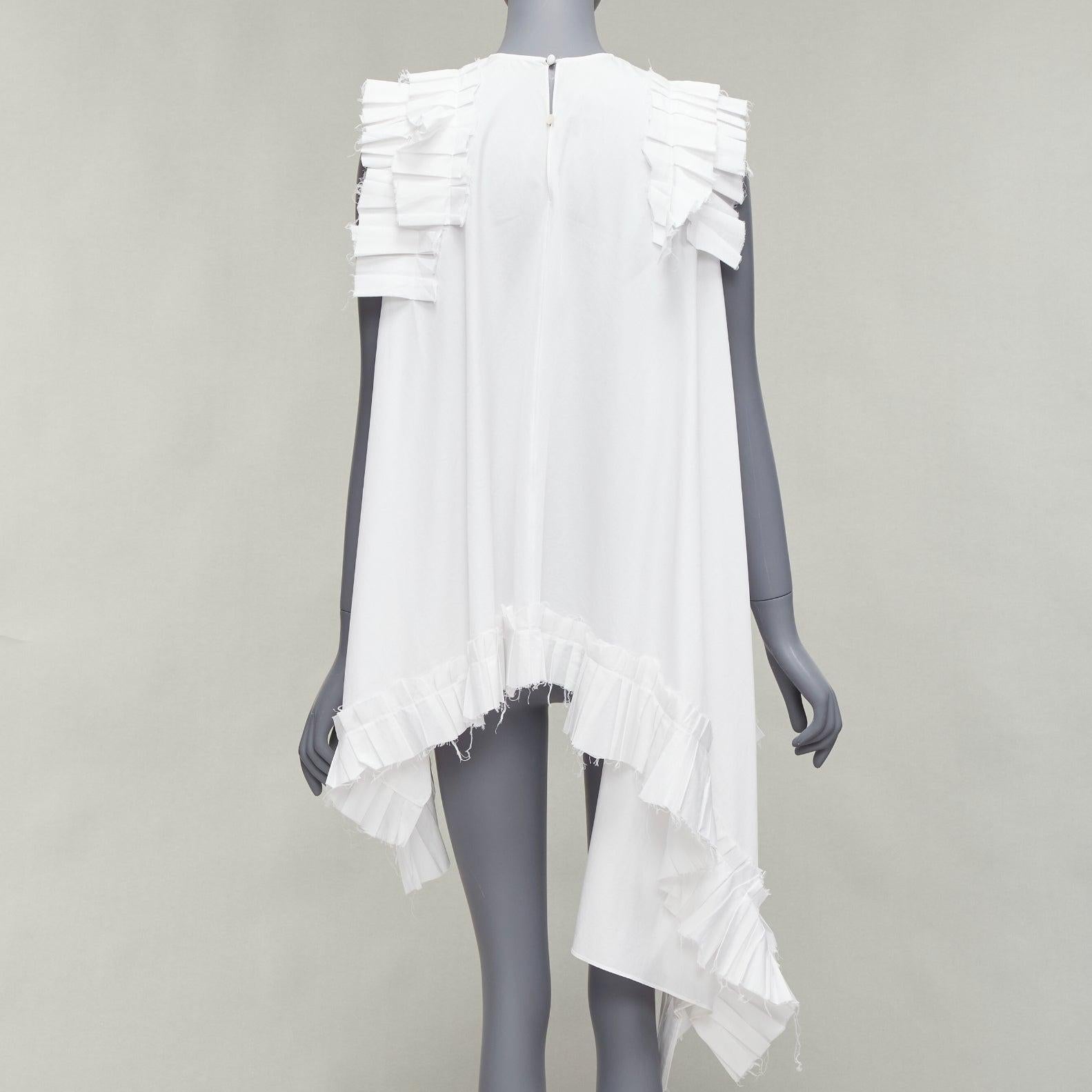 ALEXANDER MCQUEEN white cotton asymmetric ruffle high low hem tunic top IT38 XS For Sale 1