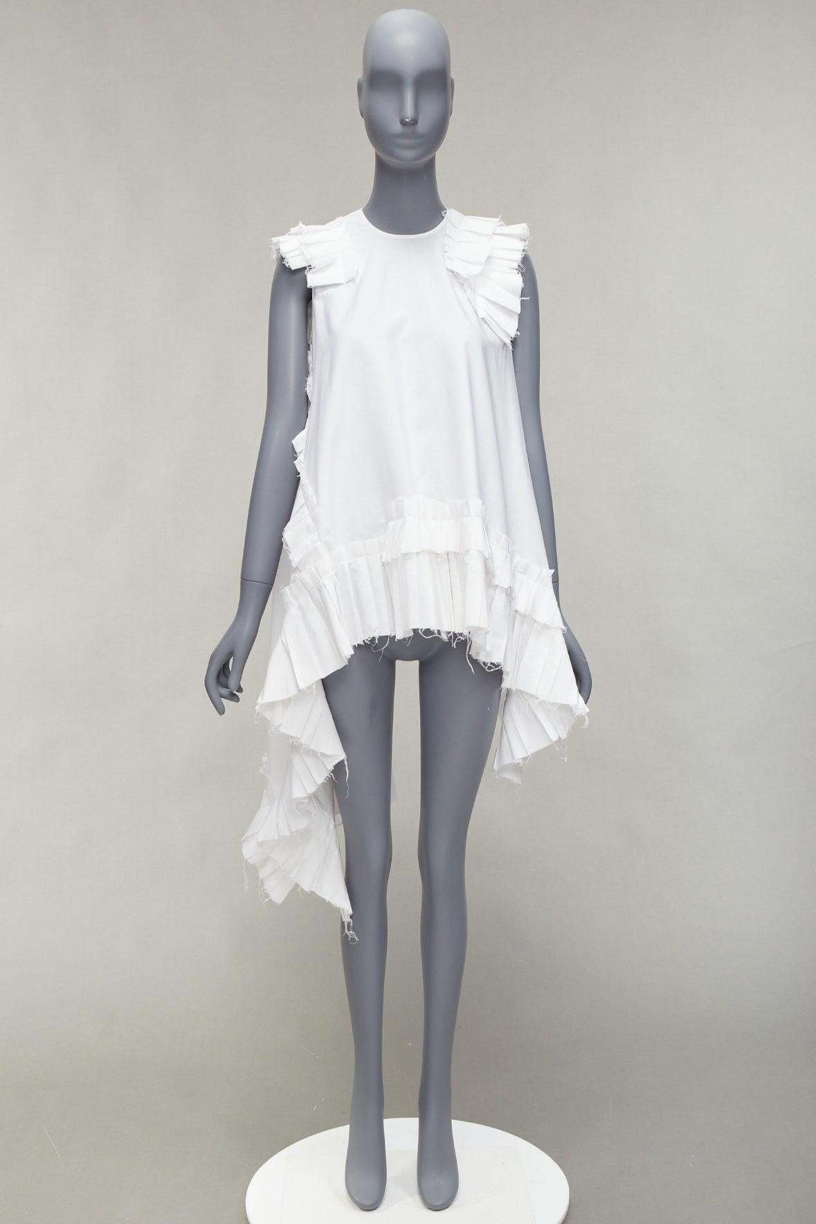 ALEXANDER MCQUEEN white cotton asymmetric ruffle high low hem tunic top IT38 XS For Sale 5