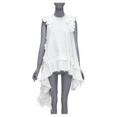 ALEXANDER MCQUEEN white cotton asymmetric ruffle high low hem tunic top IT38 XS