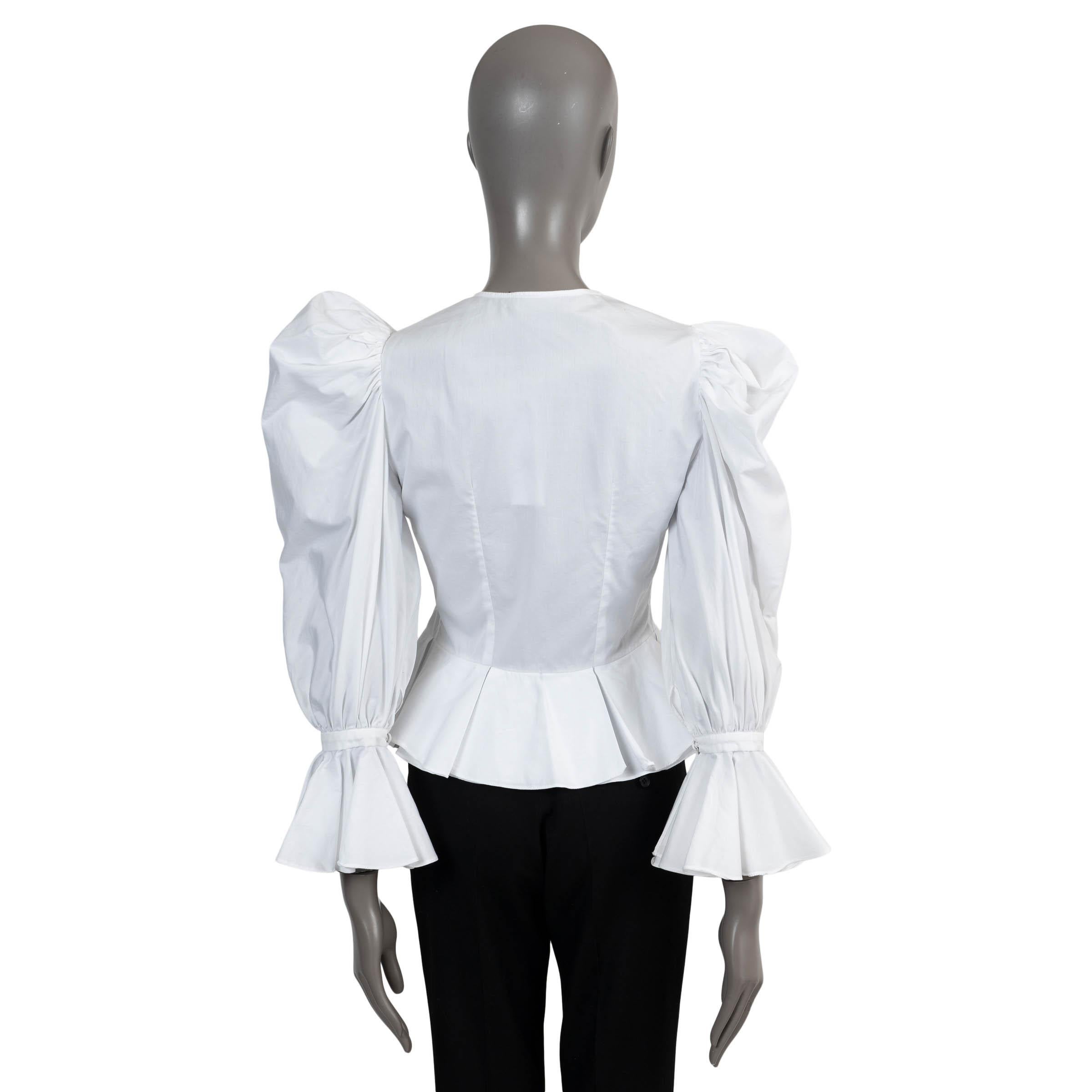 Gray Alexander McQueen white cotton BALLOON SLEEVE PEPLUM Blouse Shirt 40 S For Sale