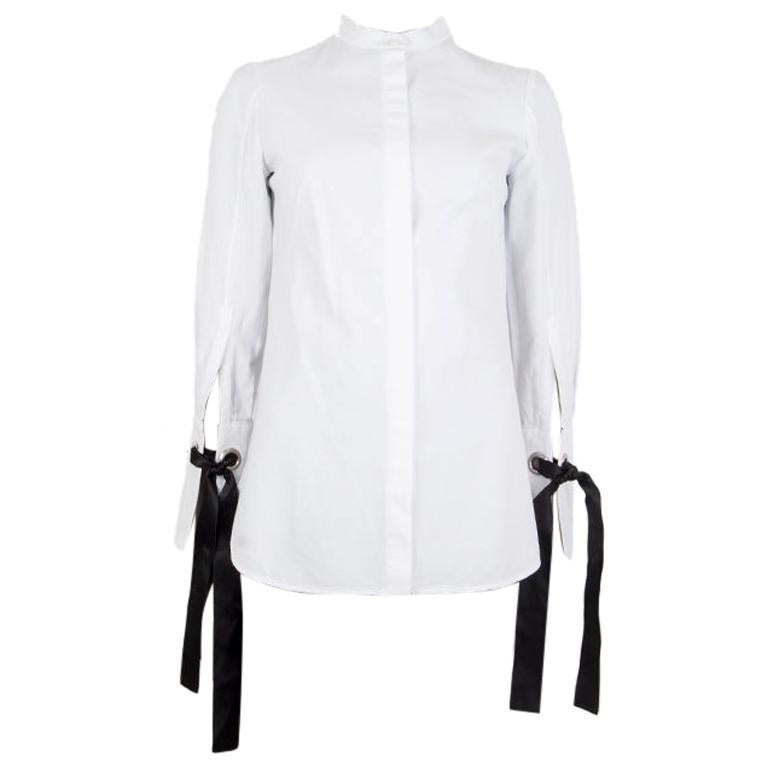 Alexander McQueen white cotton BOW EMBELLISHED CUFF Blouse Shirt S For Sale