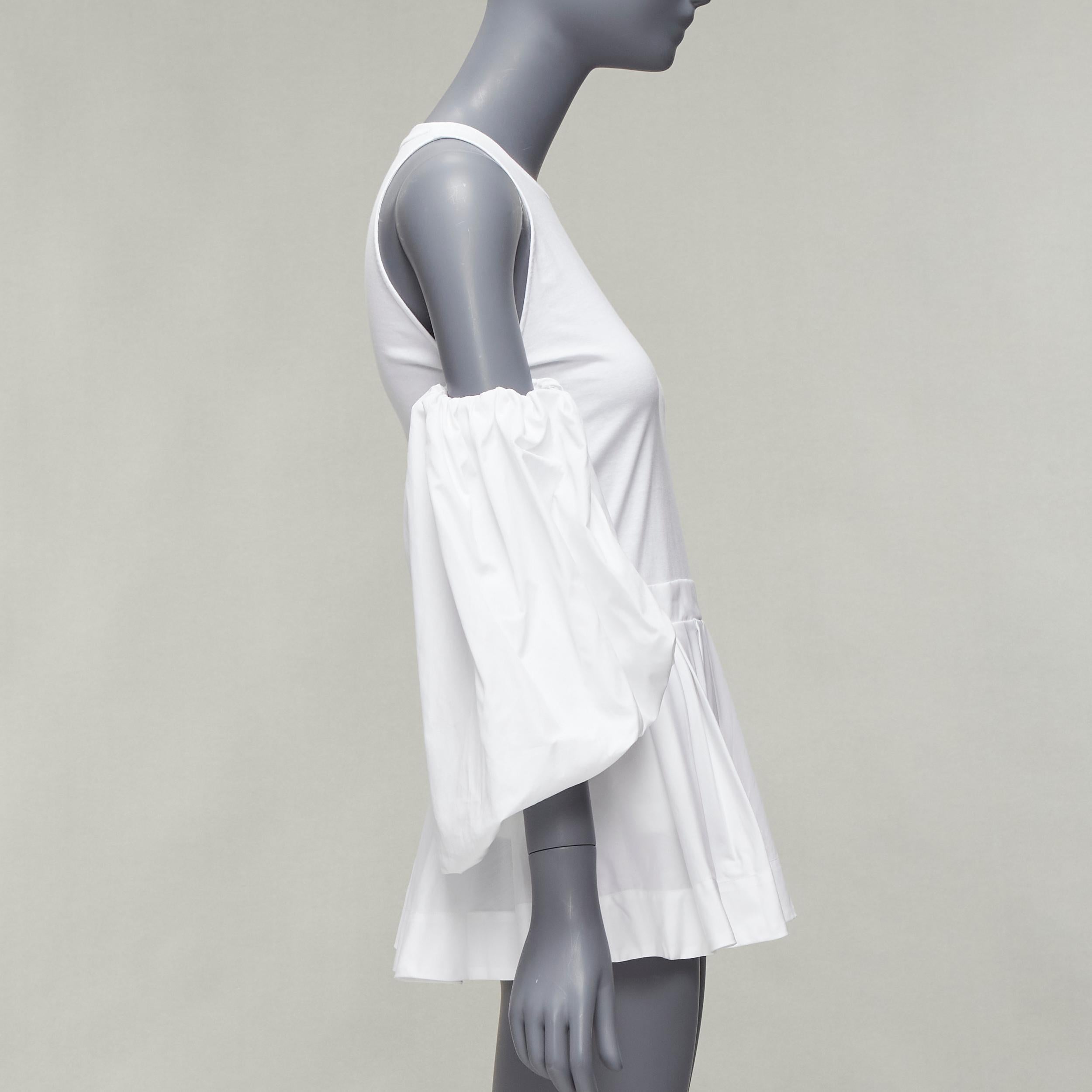 Women's ALEXANDER MCQUEEN white cotton cold shoulder puff sleeve peplum tshirt IT38 XS For Sale
