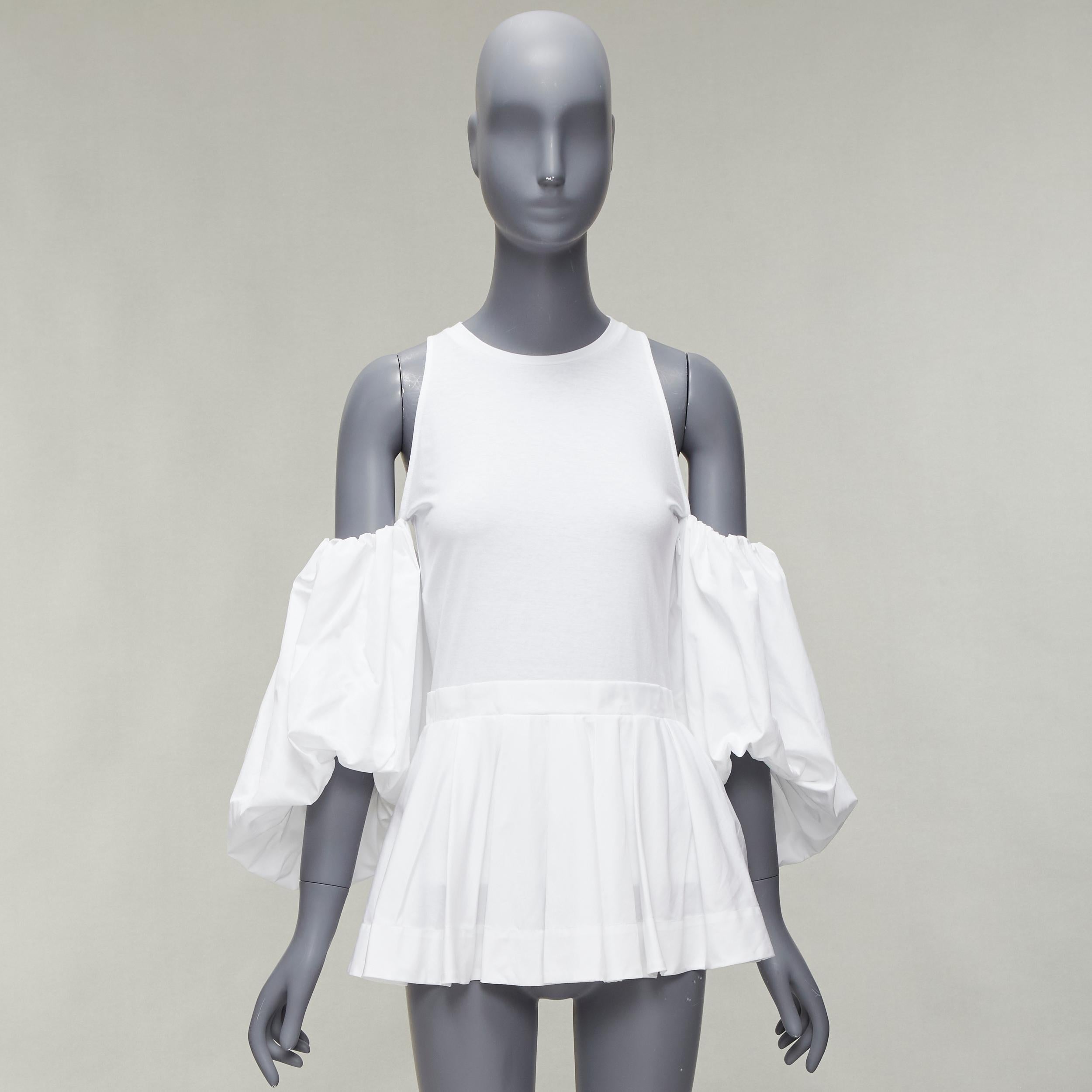 ALEXANDER MCQUEEN white cotton cold shoulder puff sleeve peplum tshirt IT38 XS For Sale 5