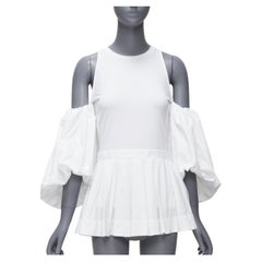 ALEXANDER MCQUEEN Weißes T-Shirt mit Puffärmeln und Schößchen aus Baumwolle mit kalter Schulter IT38 XS