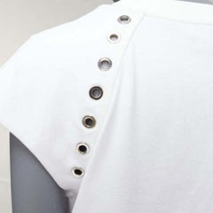 ALEXANDER MCQUEEN white cotton eyelet detail  studded cap sleeve top  IT38 XS