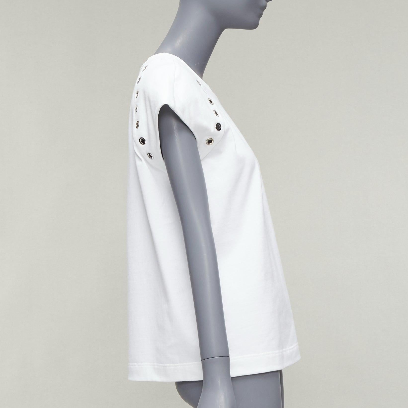 Gray ALEXANDER MCQUEEN white cotton eyelet detail  studded cap sleeve top  IT38 XS