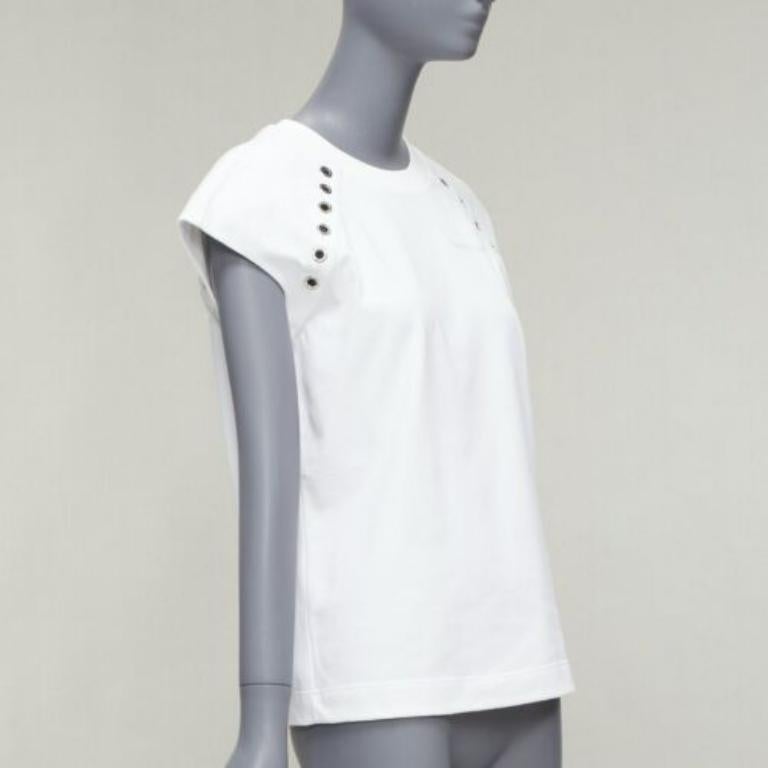 ALEXANDER MCQUEEN detalle ojal de algodón blanco  top de manga larga con tachuelas  IT38 XS Gris en venta