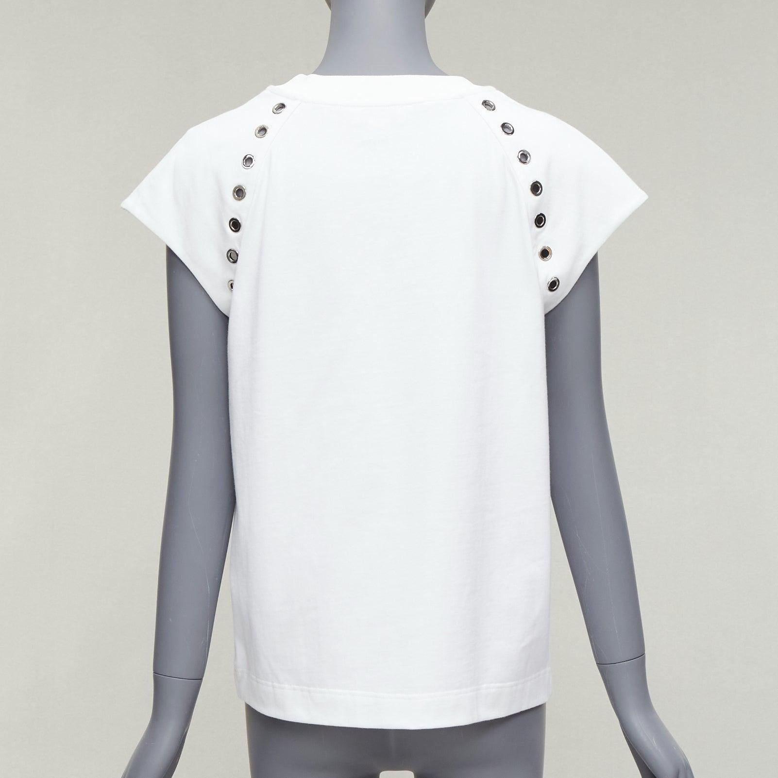 Women's ALEXANDER MCQUEEN white cotton eyelet detail  studded cap sleeve top  IT38 XS For Sale