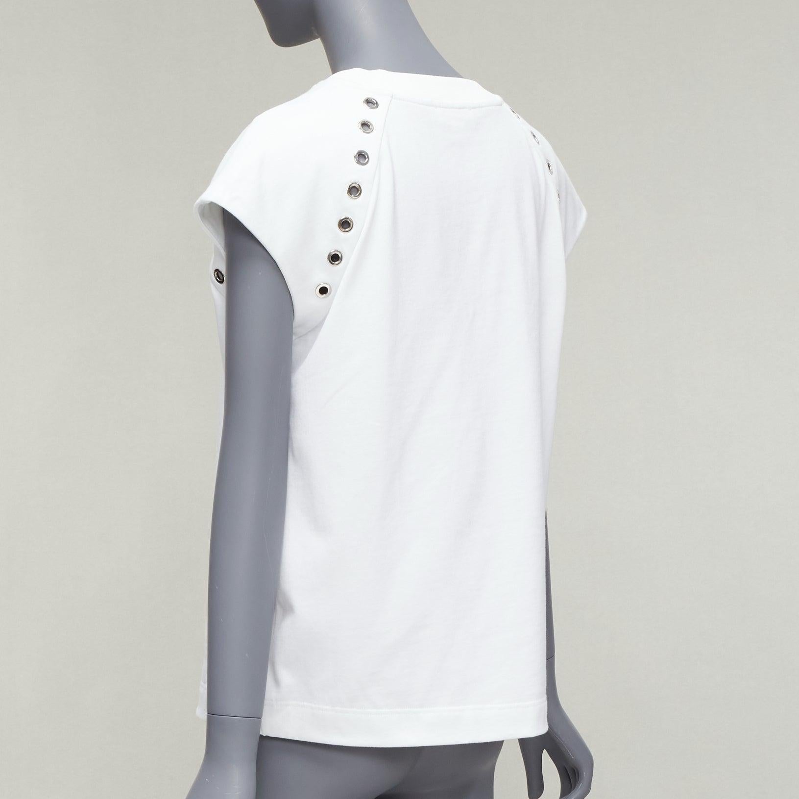 ALEXANDER MCQUEEN white cotton eyelet detail  studded cap sleeve top  IT38 XS For Sale 1