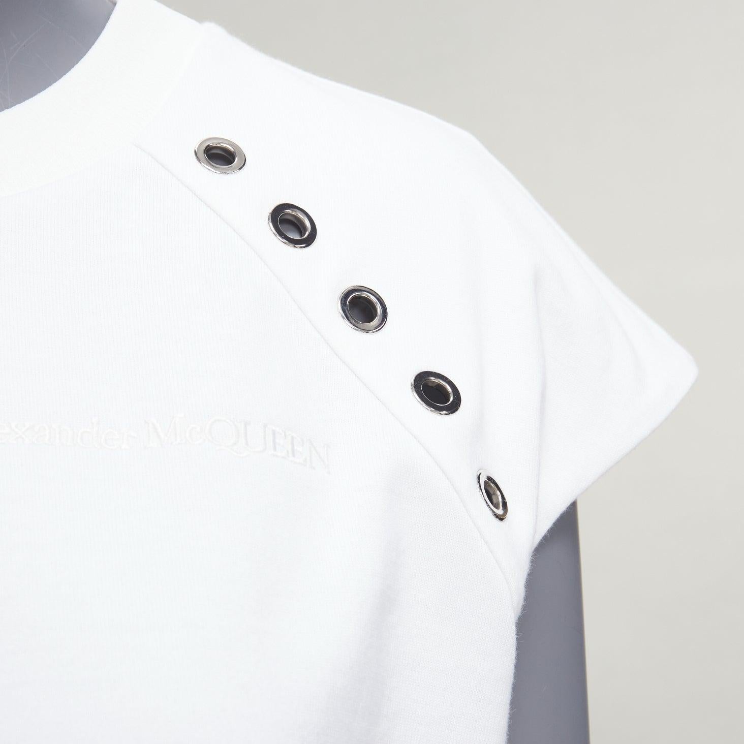 ALEXANDER MCQUEEN white cotton eyelet detail  studded cap sleeve top  IT38 XS For Sale 2