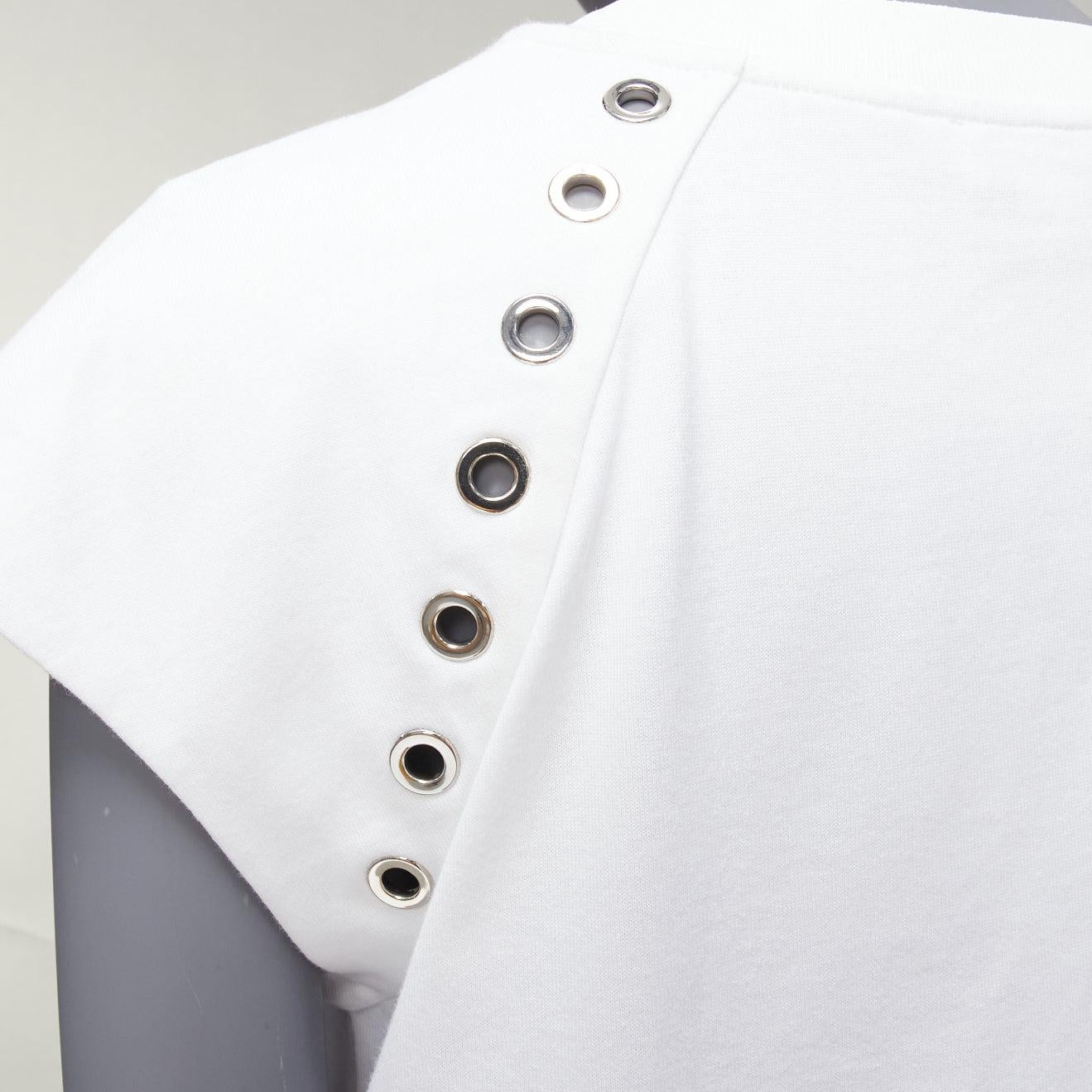 ALEXANDER MCQUEEN white cotton eyelet detail  studded cap sleeve top  IT38 XS For Sale 3