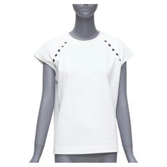 ALEXANDER MCQUEEN white cotton eyelet detail  studded cap sleeve top  IT38 XS