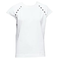 ALEXANDER MCQUEEN white cotton eyelet detail studded cap sleeve top IT38 XS