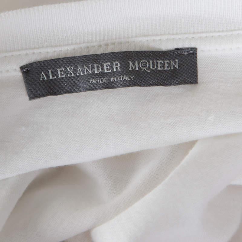 Alexander McQueen White Cotton Floral Embroidered Silk Sleeve Detail Oversized T For Sale 1