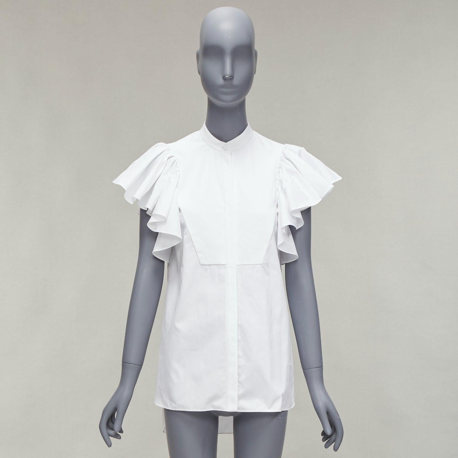 ALEXANDER MCQUEEN white cotton frill sleeve mandarin neck tunic shirt IT38 XS For Sale 6