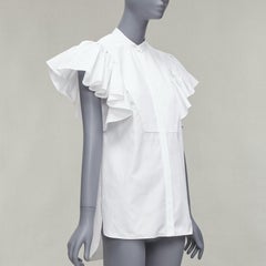 ALEXANDER MCQUEEN white cotton frill sleeve mandarin neck tunic shirt IT38 XS