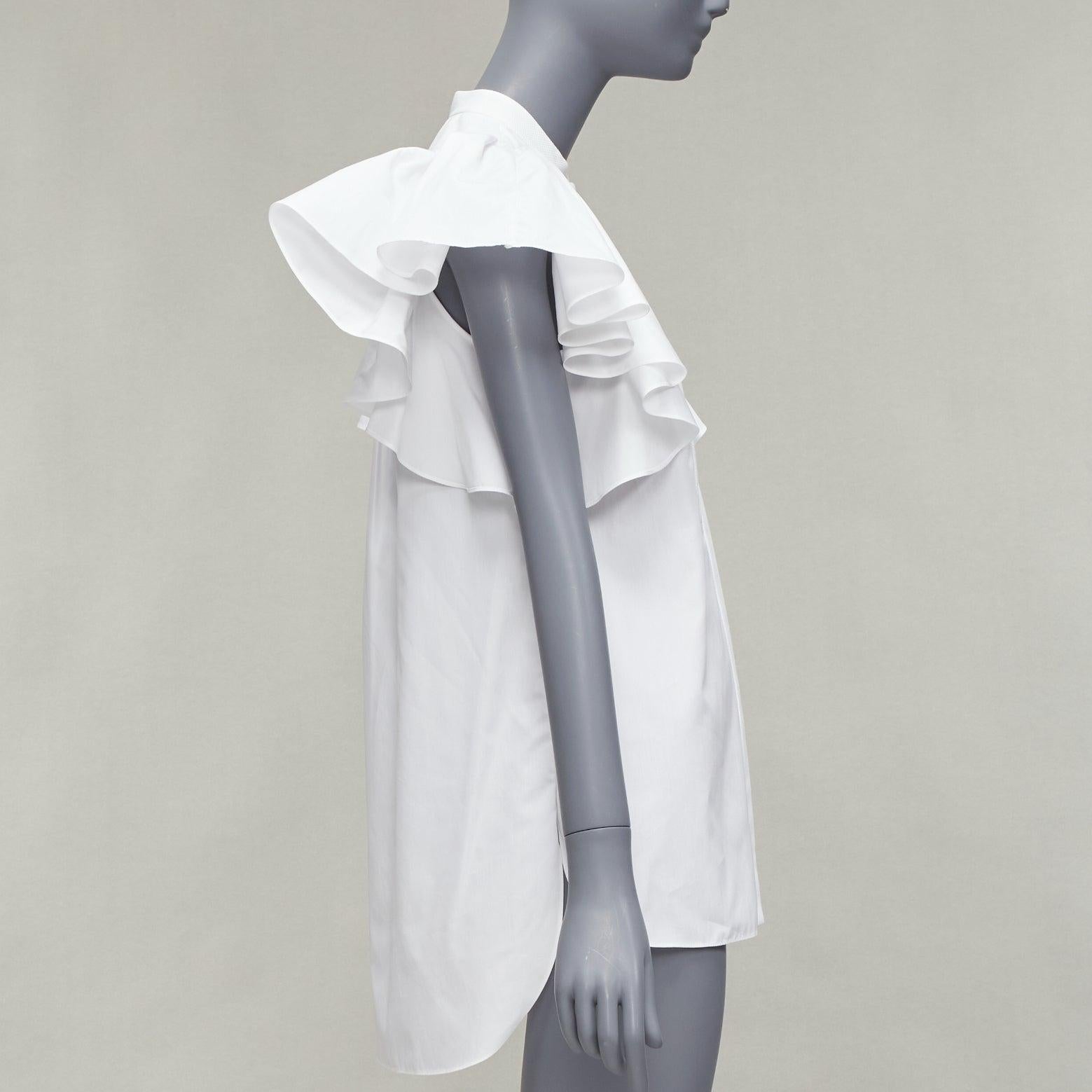 Women's ALEXANDER MCQUEEN white cotton frill sleeve mandarin neck tunic shirt IT38 XS For Sale