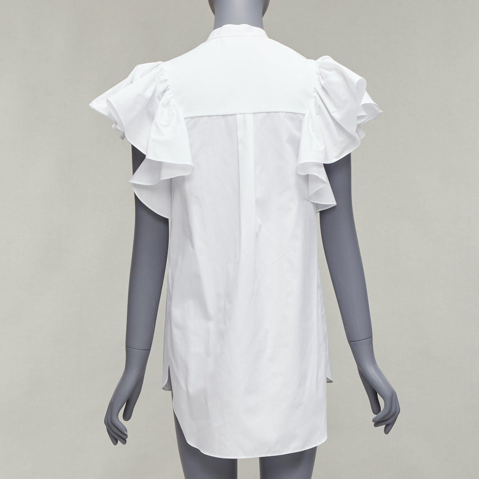 ALEXANDER MCQUEEN white cotton frill sleeve mandarin neck tunic shirt IT38 XS For Sale 1