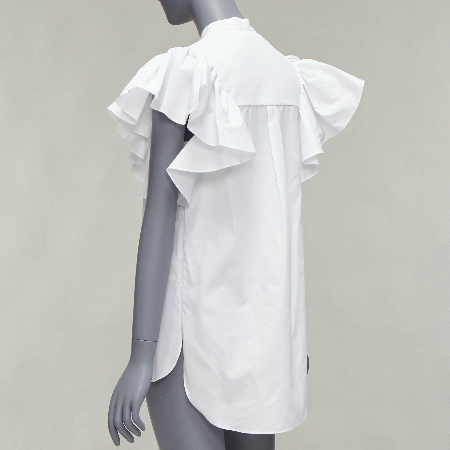 ALEXANDER MCQUEEN white cotton frill sleeve mandarin neck tunic shirt IT38 XS For Sale 2